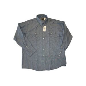 NWT Saddle King Western Shirt Mens 17.5 36 Blue Chambray Pearl Snap USA